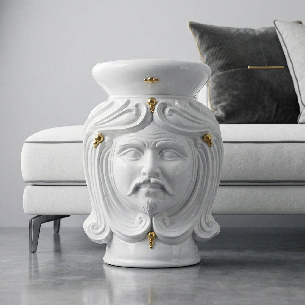 Pouf a Testa h 60 white and Gold maschio