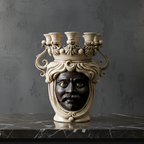 Handcrafted Teste di Moro candle holder with ornate crown and expressive face, blending tradition and modern design.