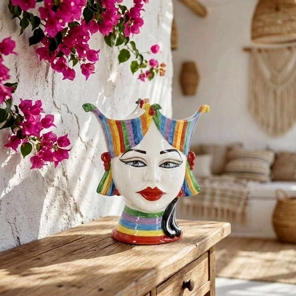 testa-di-moro-aisha-25-cm-white-and-color-viso-di-donna-in-ceramica-siciliana-ceramiche-di-caltagirone-sofia-3 - Moorish Head
