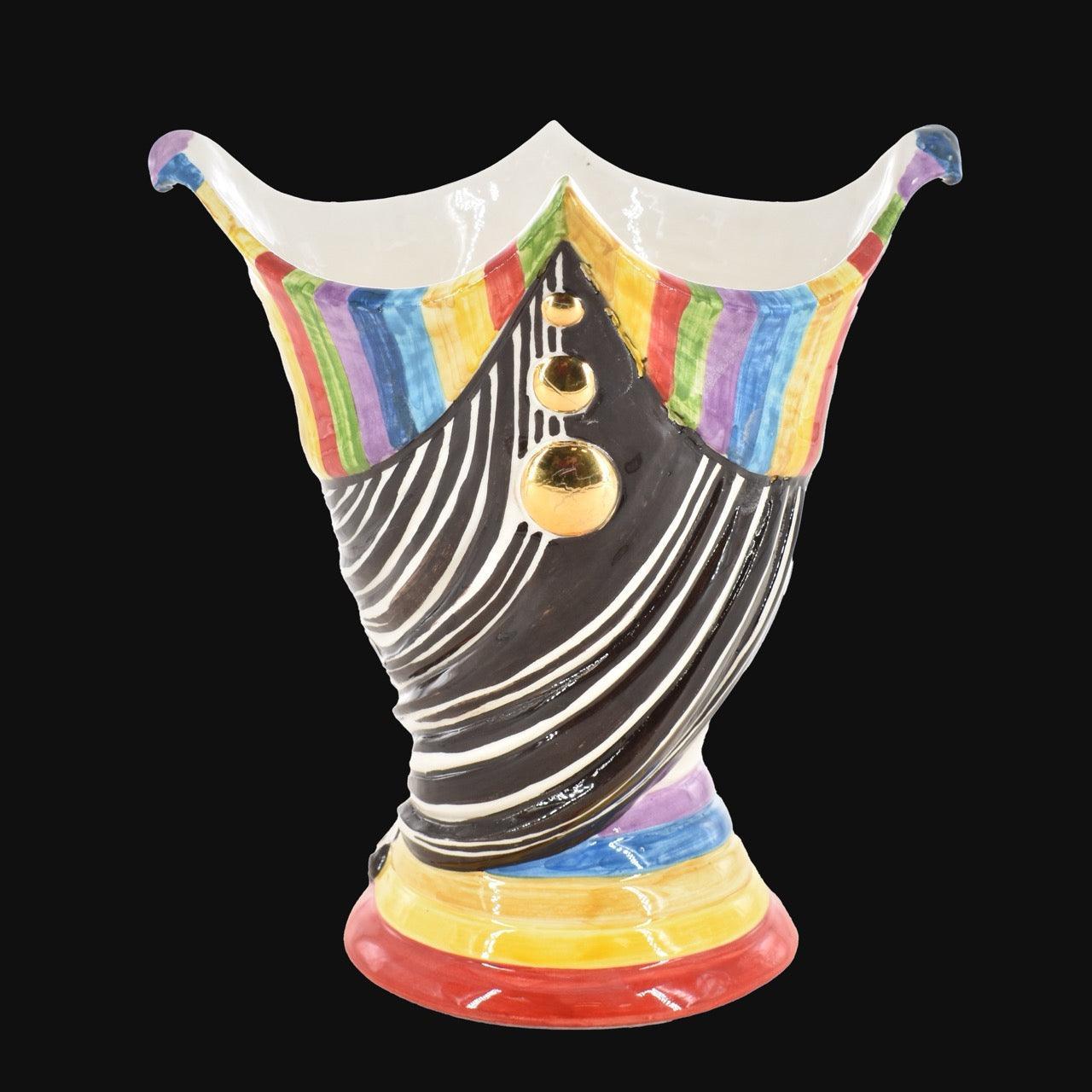 Handmade ceramic Teste di Moro vase with colorful stripes and gold accents, blending tradition and modern design