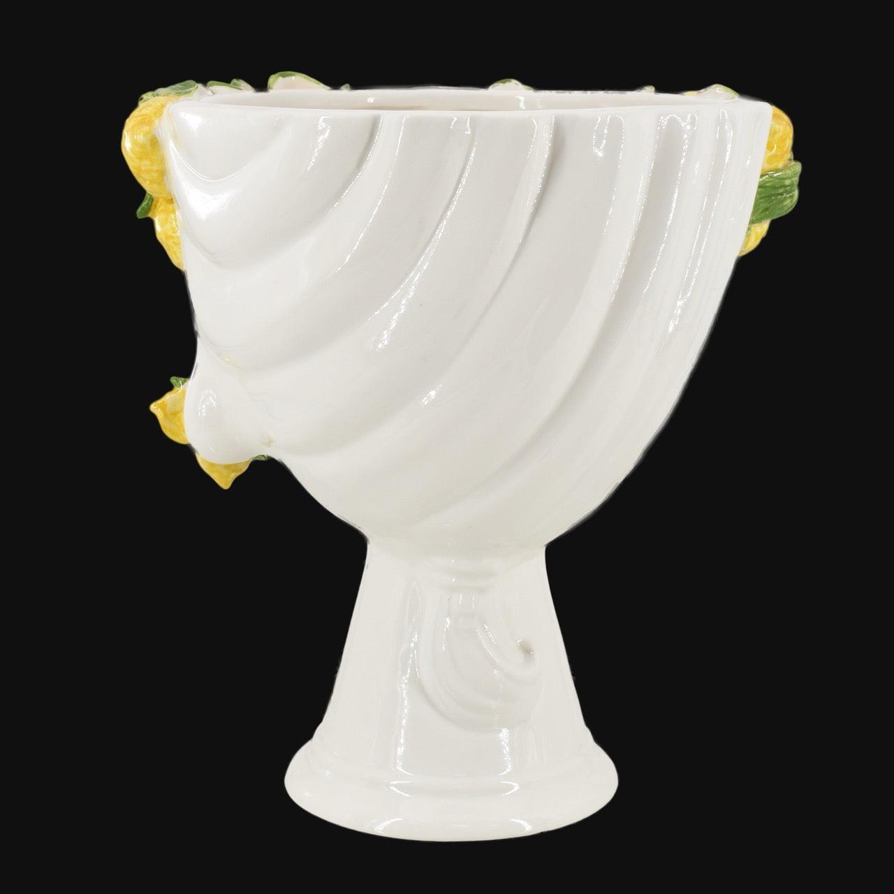White ceramic vase with lemon accents, handcrafted Teste di Moro design for modern home decor