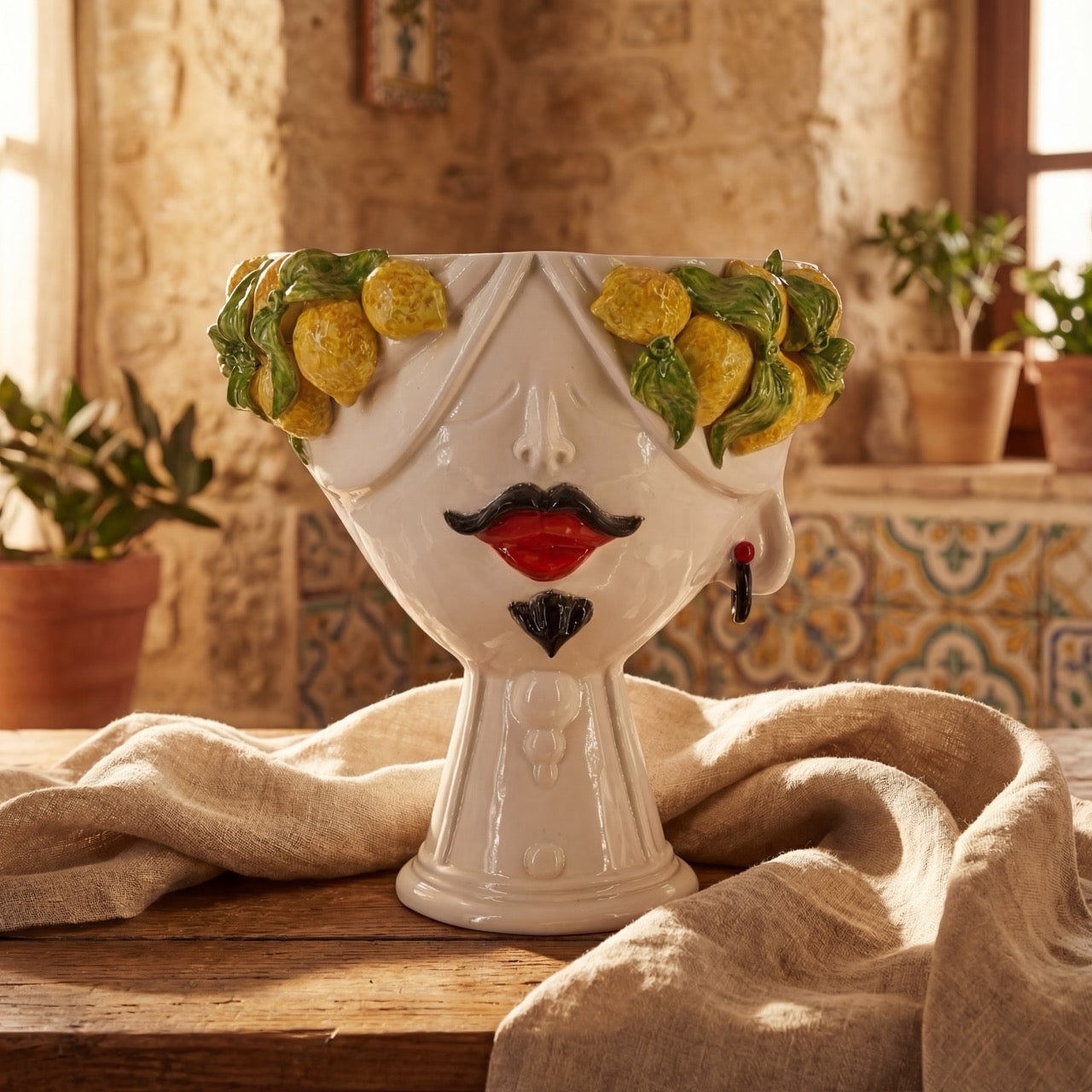 testa-di-moro-con-limoni-zahira-uomo-or-white-and-lemon-30-cm-ceramiche-di-caltagirone-sofia-1 - Moorish Head