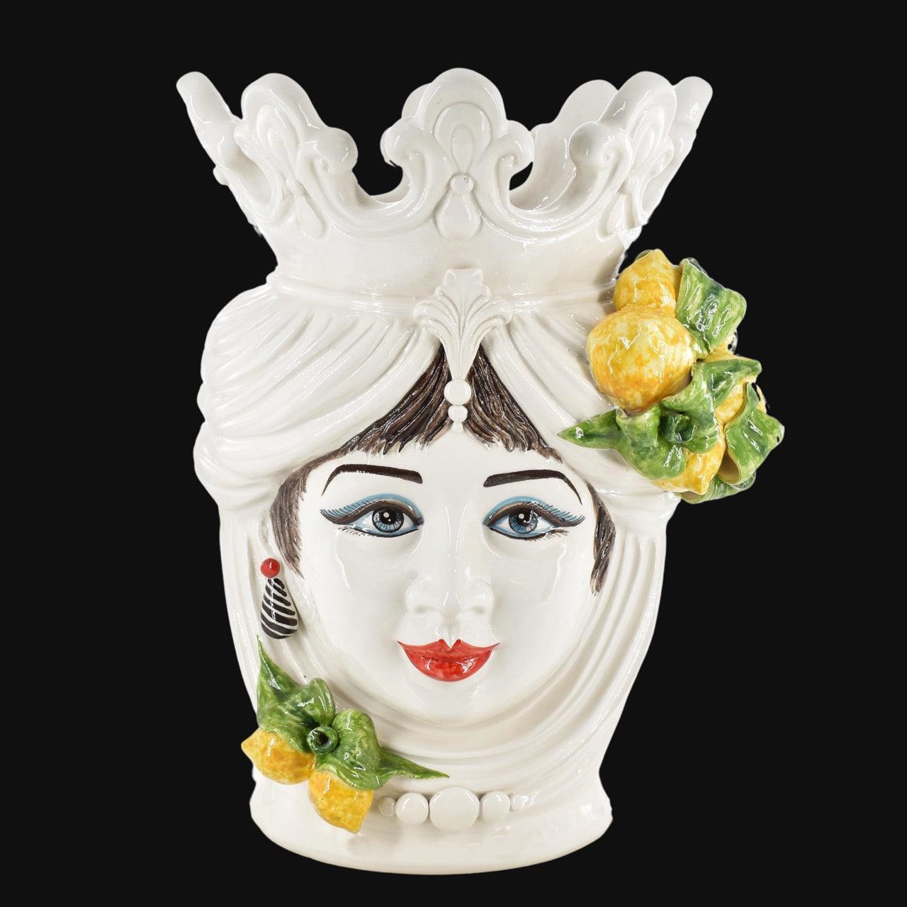 Handmade Teste di Moro ceramic vase with crown, lemons, and blue eyes, blending tradition and modern design.