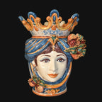 Testa di moro h 40 melograni blu e arancio femmina - Ceramiche di Caltagirone Sofia
