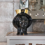Black and gold Teste di Moro vase with ornate face design, handcrafted Sicilian decor piece