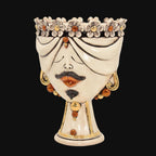 Handmade Teste di Moro ceramic vase with floral crown, mustache, and gold accents, blending tradition and modern design.