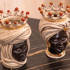 Handmade Teste di Moro ceramic sculptures with crowns, turban details, and gold accents for modern decor