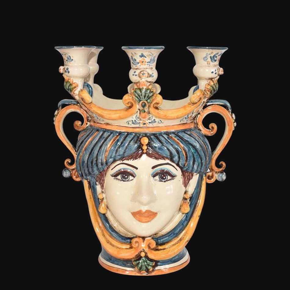testa-h-25-a-candeliere-blu-e-arancio-donna-ceramiche-di-caltagirone-sofia-1 - Moorish Head