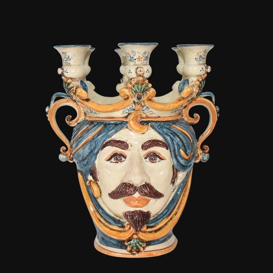 testa-h-25-a-candeliere-blu-e-arancio-maschio-bianco-ceramiche-di-caltagirone-sofia-1 - Moorish Head