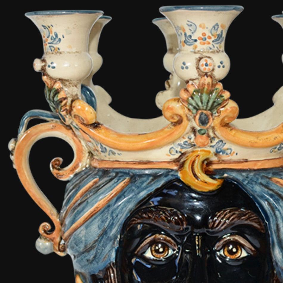 testa-h-25-a-candeliere-blu-e-arancio-maschio-moro-ceramiche-di-caltagirone-sofia-2 - Moorish Head