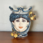Testa h 25 con limoni mono blu femmina - Ceramiche di Caltagirone Sofia