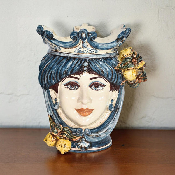 Moor's Head with Lemons h 25 cm — Woman, Mono Blue