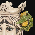 Handcrafted Teste di Moro ceramic with lemon accents, traditional Sicilian design for home decor
