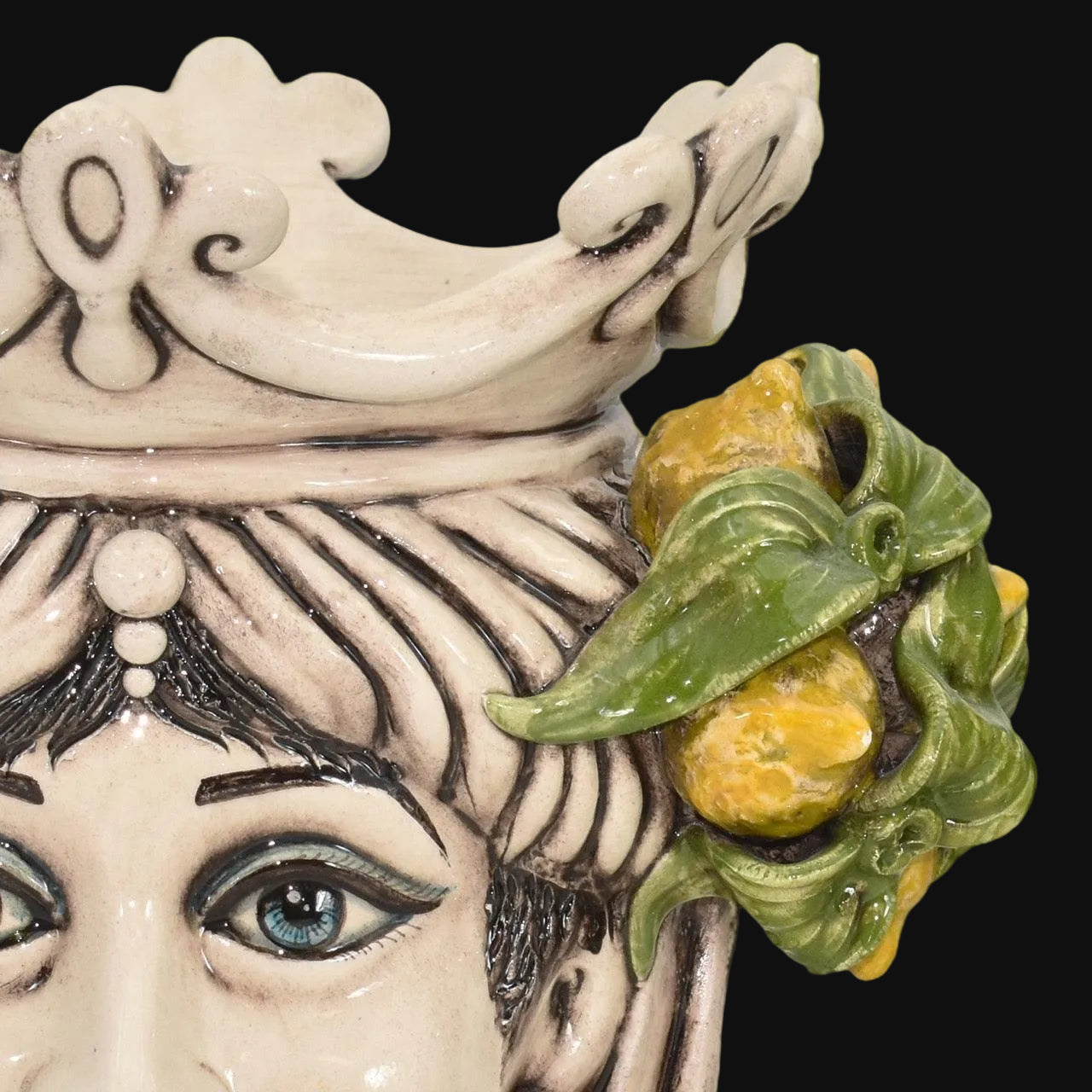Handcrafted Teste di Moro ceramic with lemon accents, traditional Sicilian design for home decor