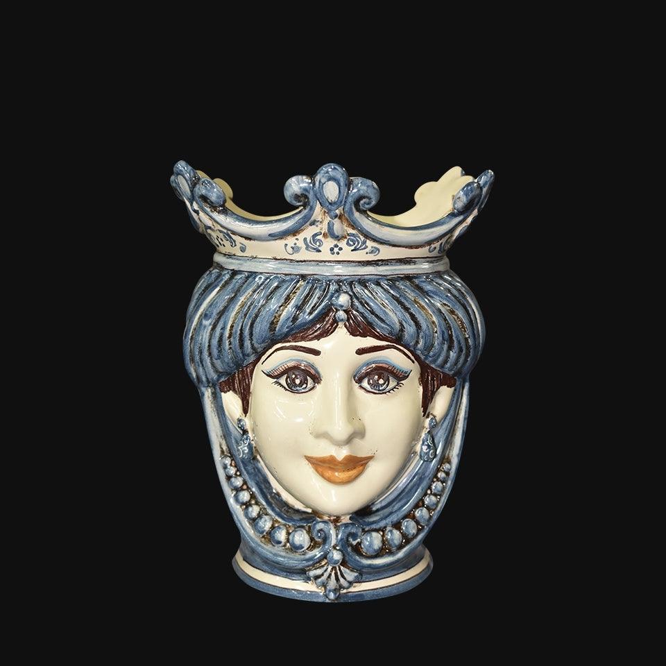 Handmade ceramic Testa di Moro with blue crown and ornate details, traditional Sicilian decor
