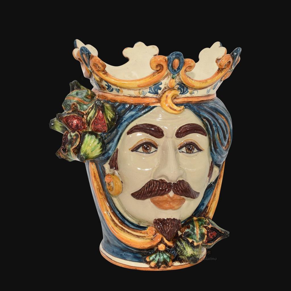 testa-h-25-fichi-blu-e-arancio-maschio-bianco-ceramiche-di-caltagirone-sofia-43229 - Moorish Head