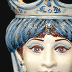 Ceramica di Caltagirone fatta a mano con volto femminile dipinto a mano in blu e bianco