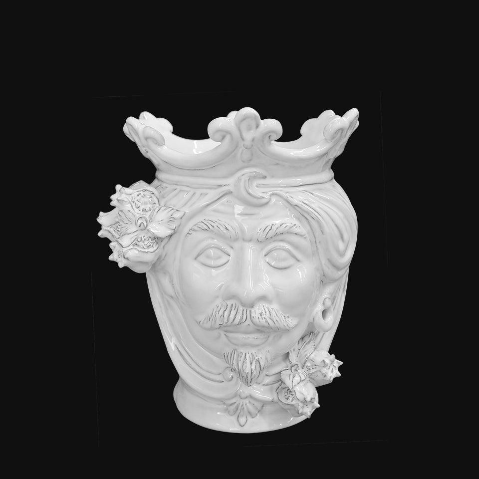 Ceramiche di Caltagirone fatti a mano: vaso volto regale con corona e fiori, arte tradizionale siciliana