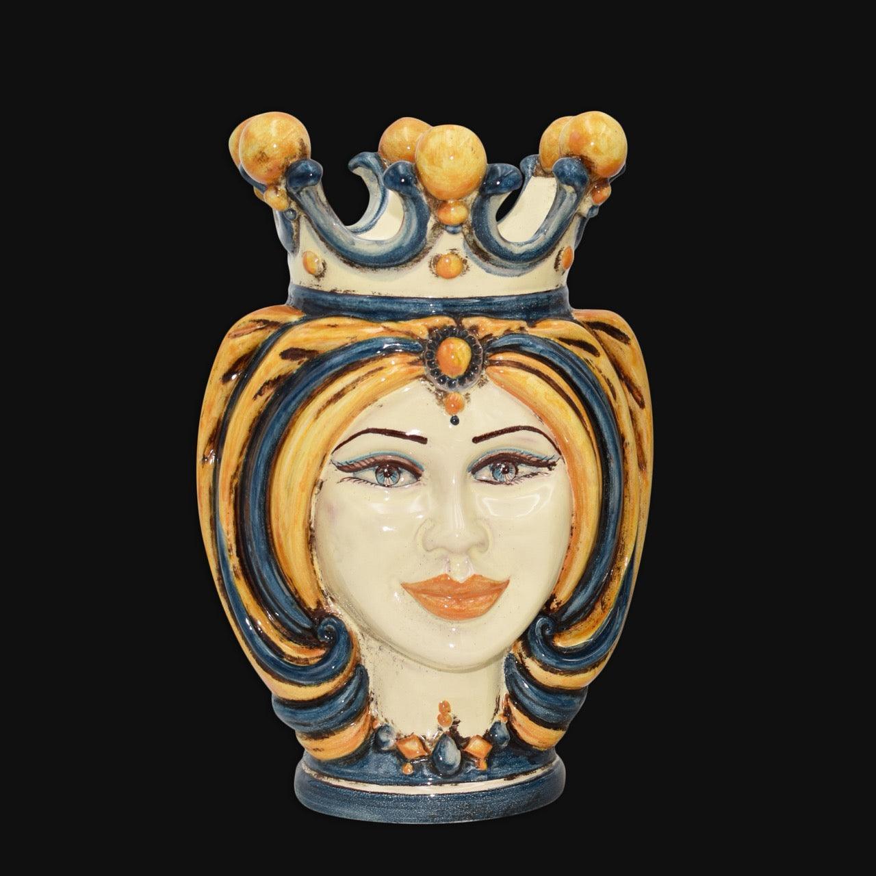 Handmade Testa di Moro ceramic head vase with blue and orange crown and turban