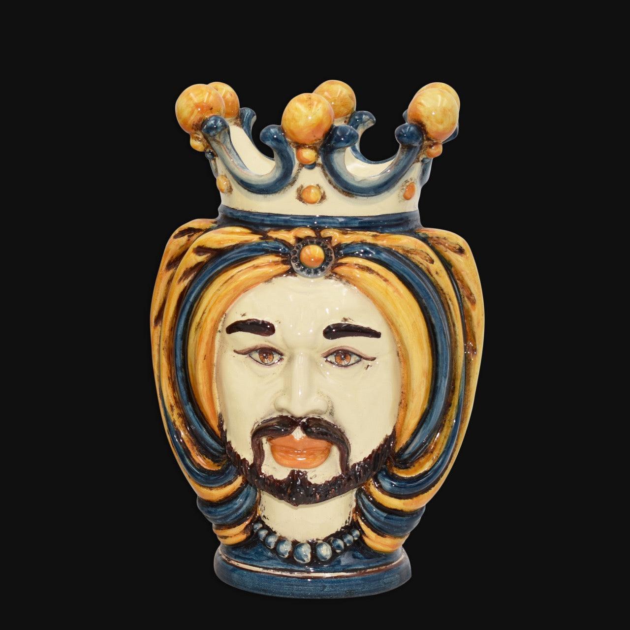Handmade Sicilian Testa di Moro ceramic head vase with blue and orange crown turban