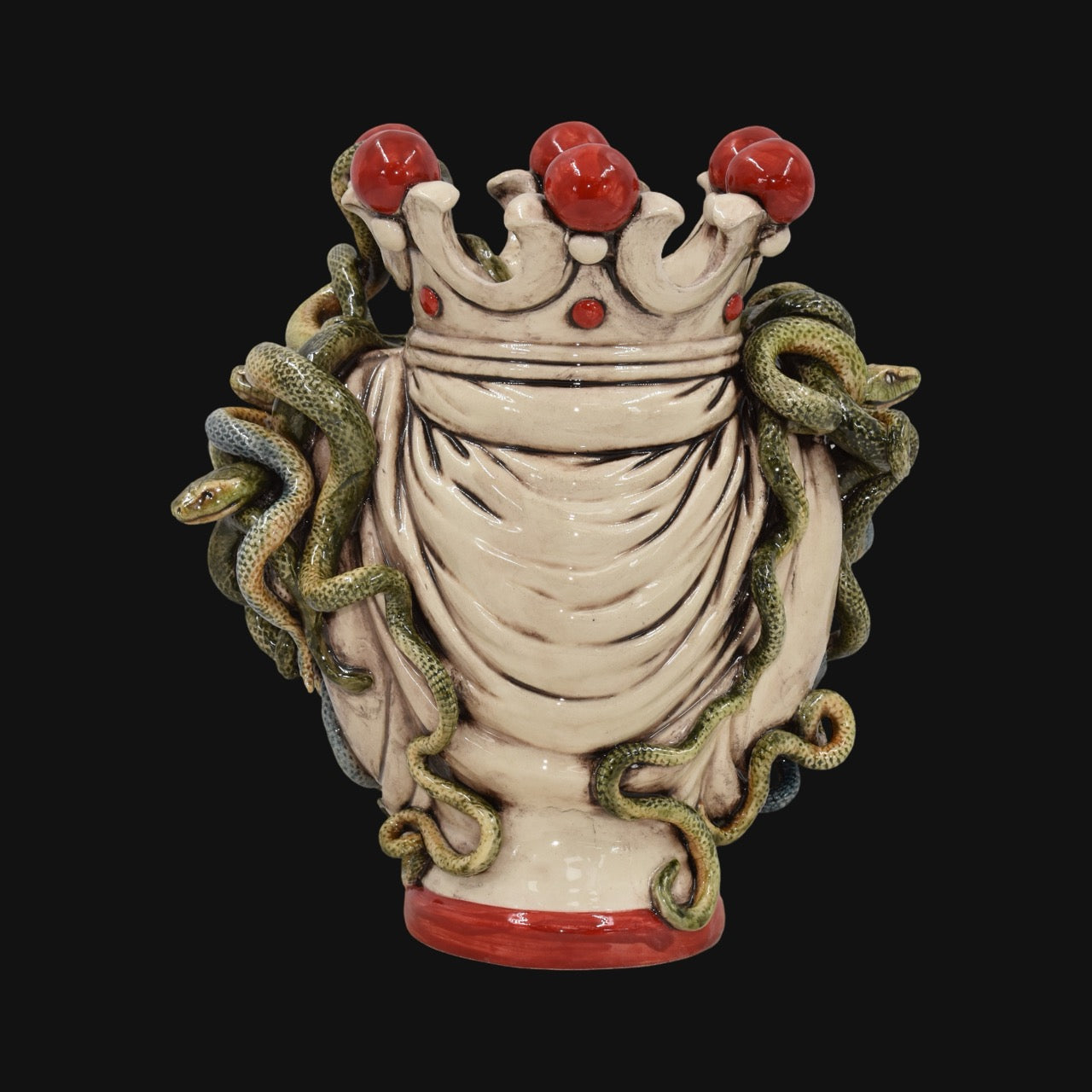 testa-h-25-turbante-medusa-madreperla-colorato-perline-rosse-ceramiche-di-caltagirone-sofia-7 - Moorish Head