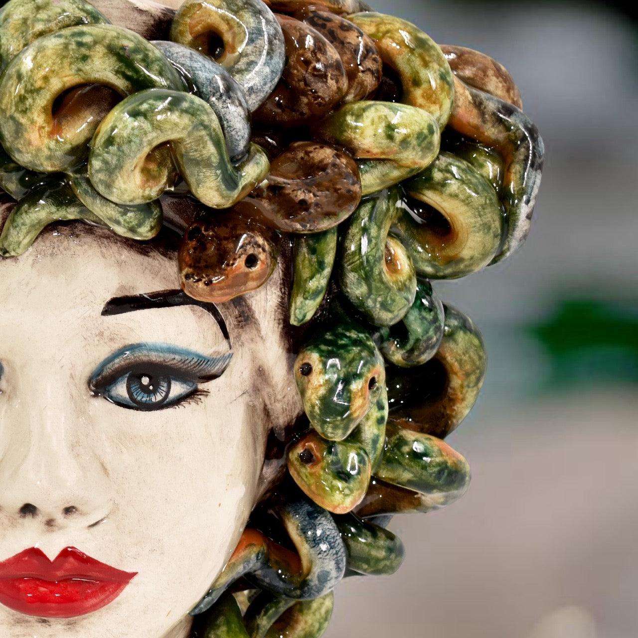 Handcrafted ceramic Testa di Moro Medusa with colorful snake hair detail