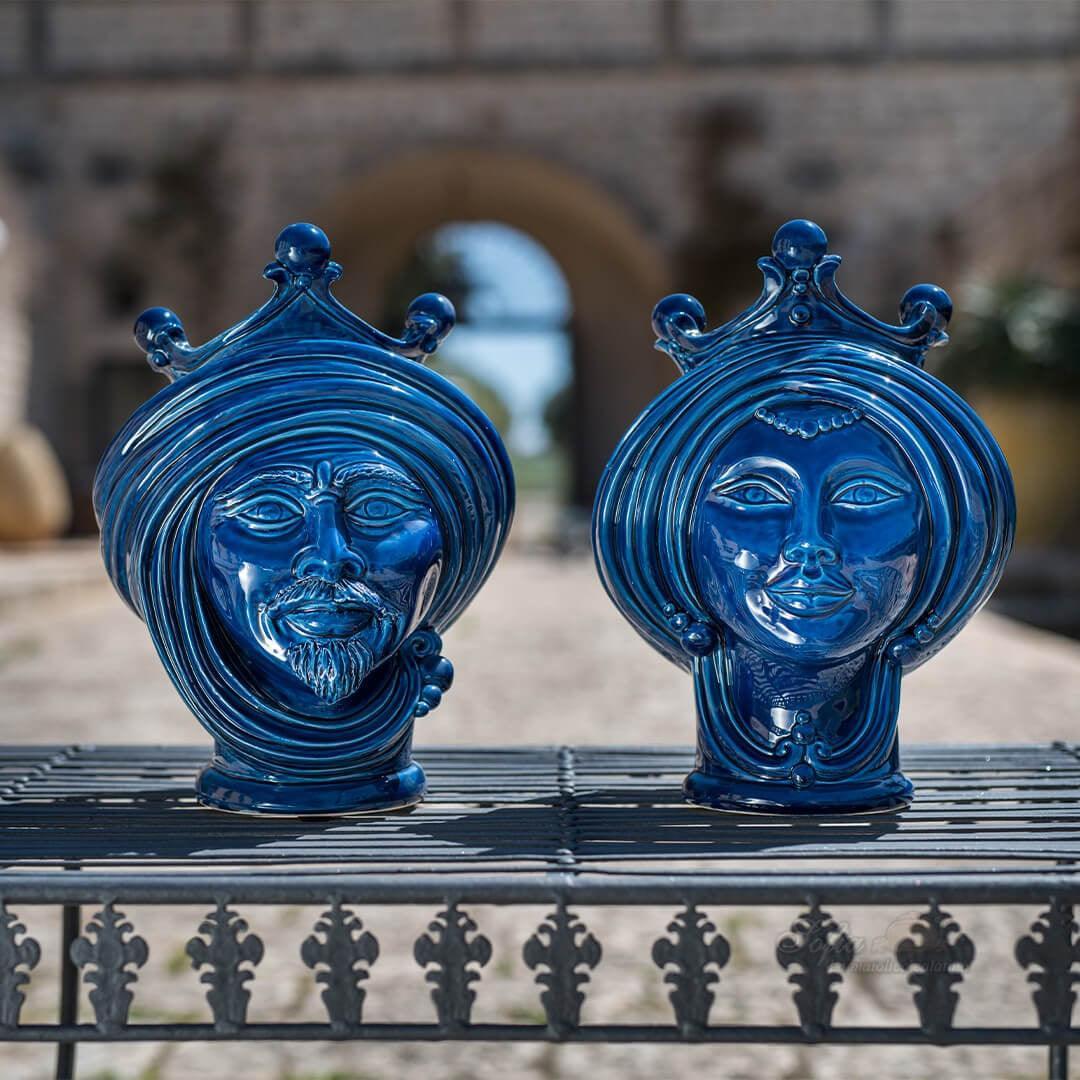 Testa di Moro, Donna, Blu Intenso. Ceramiche Sofia, Caltagirone