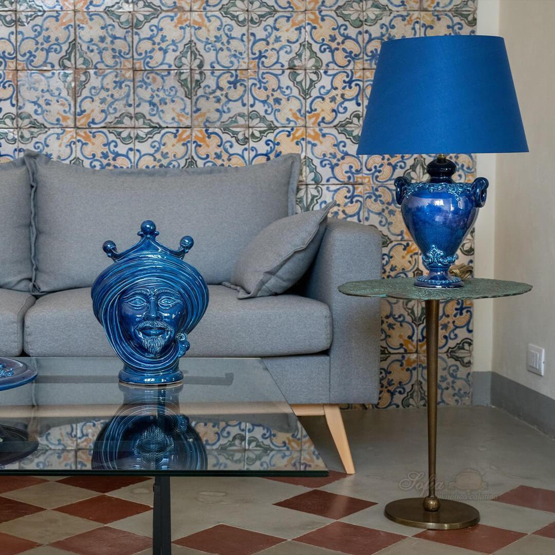 Testa di Moro, Uomo, Blu Intenso, stile tradizionale siciliano. Ceramiche Sofia, Caltagirone