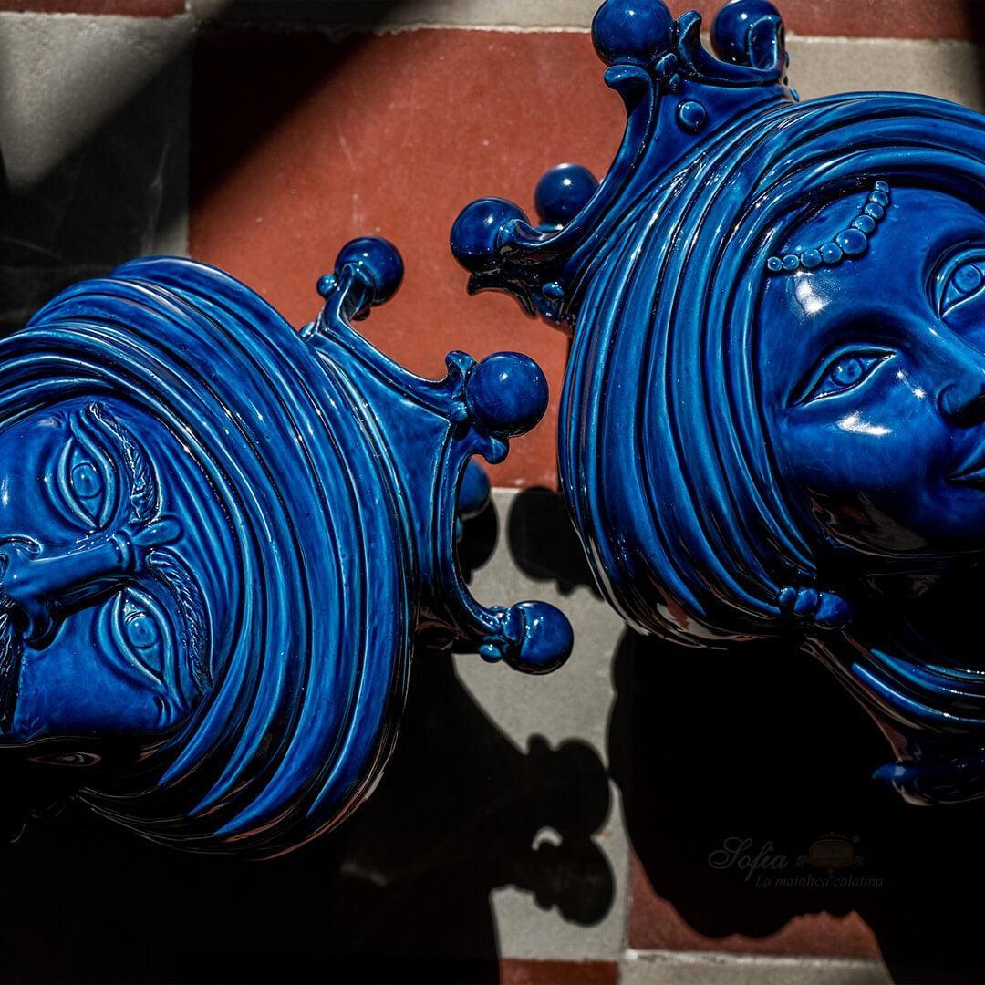Testa di Moro, Uomo, Blu Intenso. Ceramiche Sofia, Caltagirone