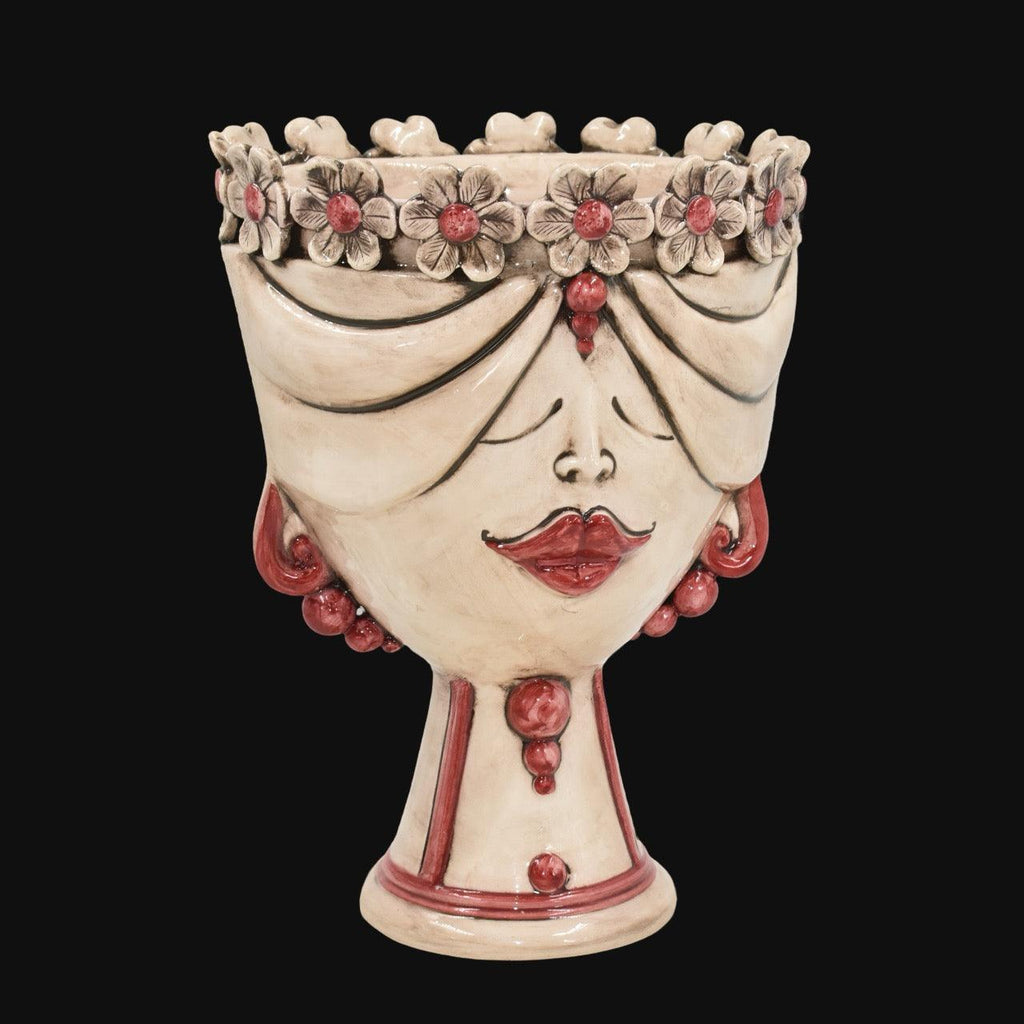 Handmade Teste di Moro vase with floral crown, red accents, and elegant ceramic design for home decor