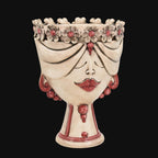 Handmade Teste di Moro vase with floral crown, red accents, and elegant ceramic design for home decor