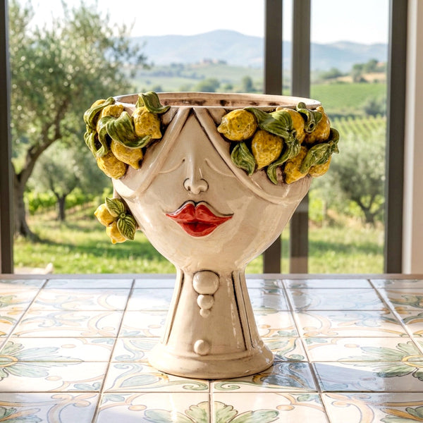 Testa Zahira con Limoni h 30 cm - Donna, Madreperla | Ceramica Caltagirone