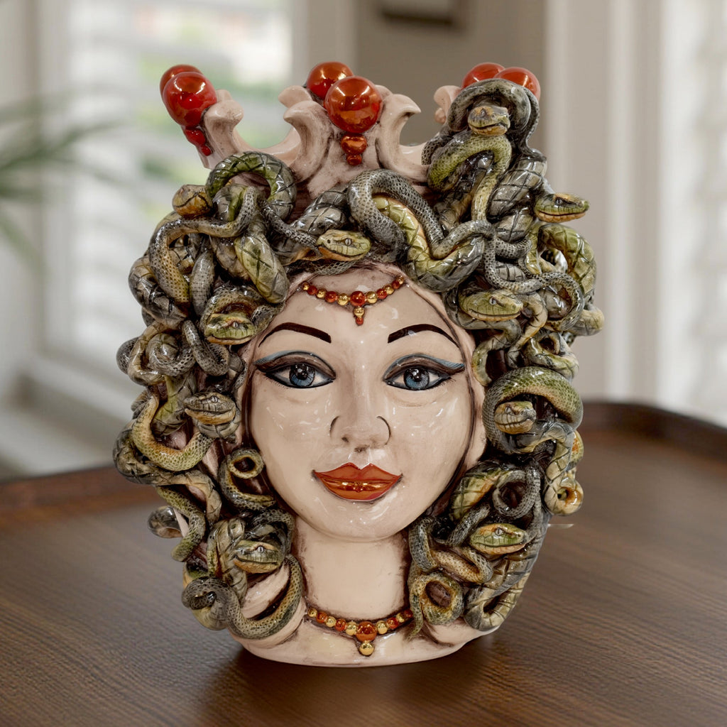 Testa h 38 medusa Madreperla Oro e Lustri - Ceramiche di Caltagirone Sofia