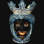 Handmade Teste di Moro ceramic vase with blue crown and black face, traditional Sicilian decor