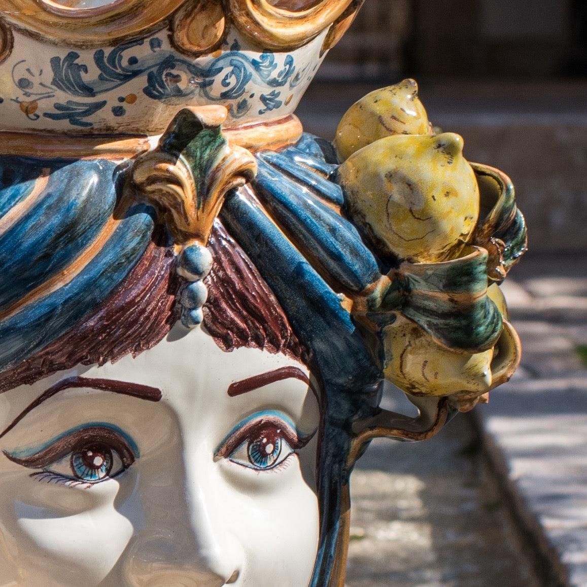 testa-h-40-limoni-blu-e-arancio-femmina-ceramiche-di-caltagirone-sofia-46108 - Moorish Head