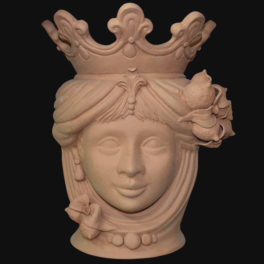 Testa di Moro con Limoni, Donna, corona e fiori. Ceramica siciliana di Caltagirone, Sofia