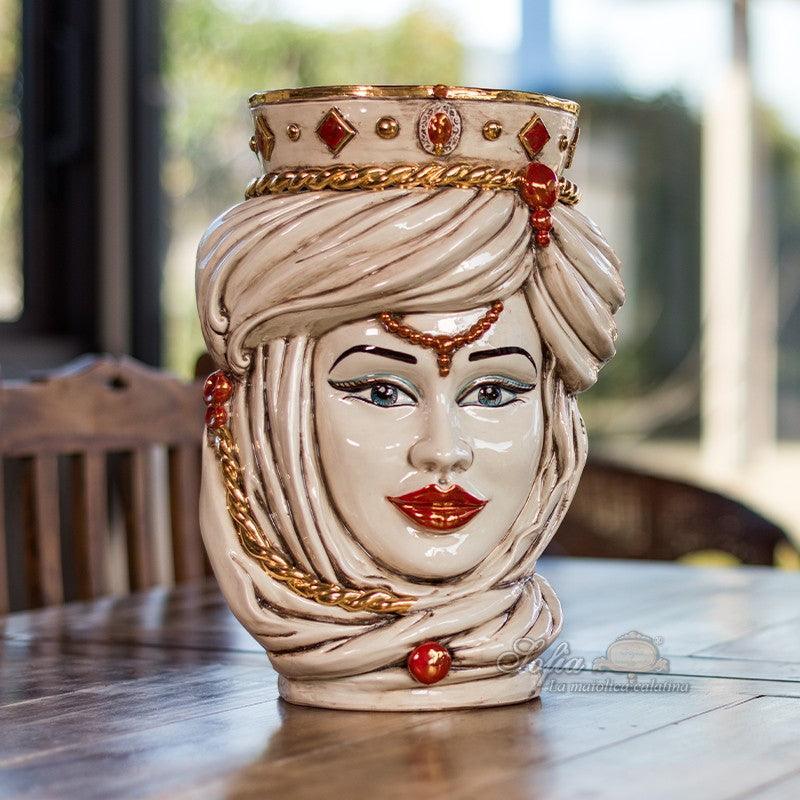 Handcrafted Teste di Moro ceramic vase with ornate crown and turban, blending tradition and modern design