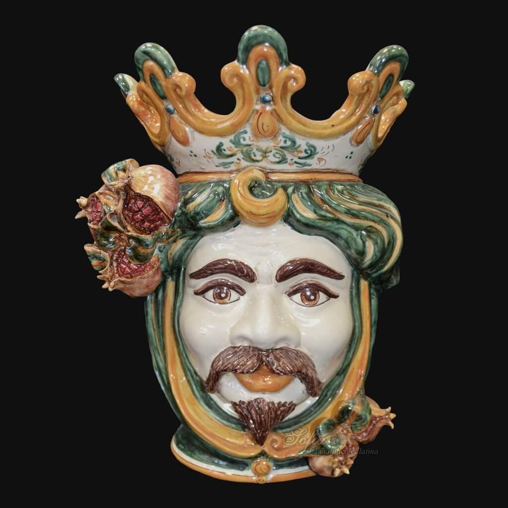 Ceramiche di Caltagirone fatti a mano con maschera regale e corona colorata