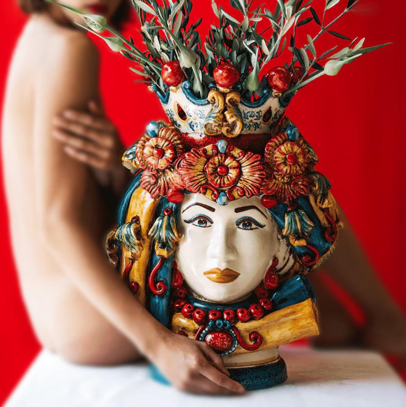 Moor's Head with Turban h 50 cm — Woman, Sicily Decor