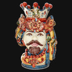 Handmade Sicilian Testa di Moro with crown, floral details, and vibrant colors, traditional ceramic art