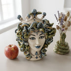 Testa Medusa h 30 cm - Madreperla Antichizzato, Perline Blu | Ceramica Caltagirone