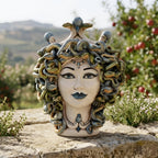 Testa Medusa h 30 cm - Madreperla Antichizzato, Perline Blu | Ceramica Caltagirone