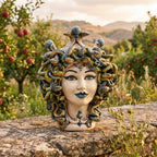 Testa Medusa h 30 cm - Madreperla Antichizzato, Perline Blu | Ceramica Caltagirone