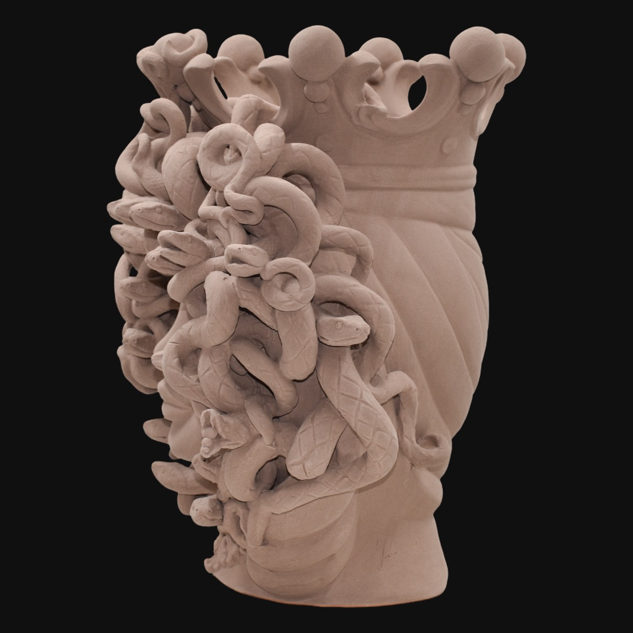 Medusa Head h 38 cm — Matte Dove Grey | Caltagirone Ceramic