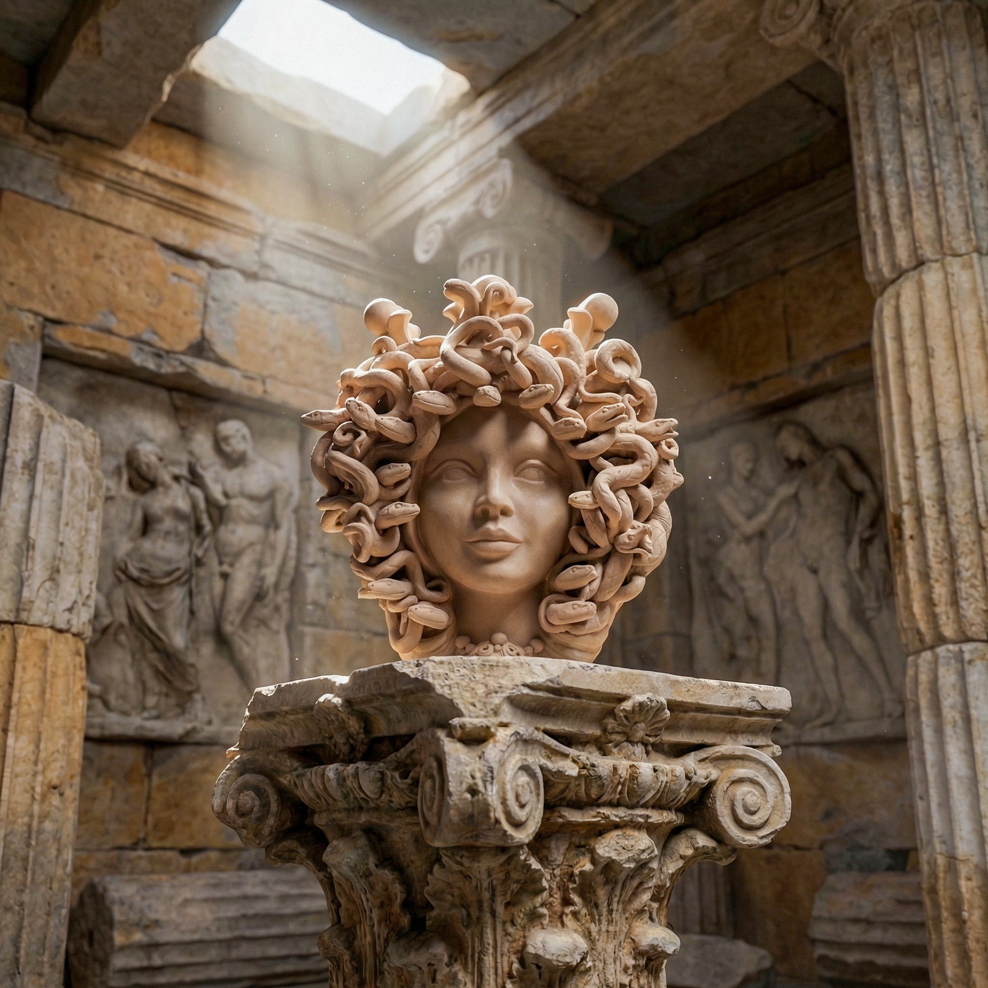 Medusa Head h 38 cm — Matte Dove Grey | Caltagirone Ceramic