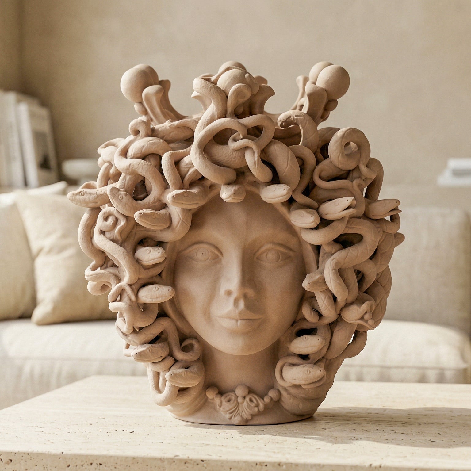 Medusa Head h 38 cm — Matte Dove Grey | Caltagirone Ceramic