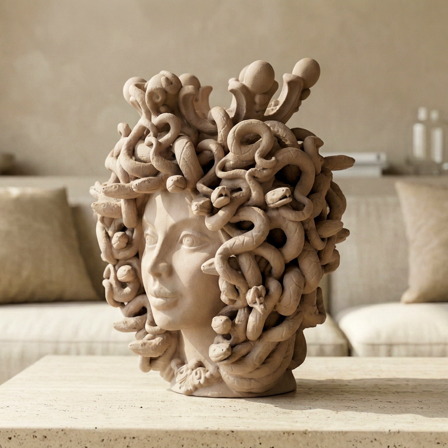 Medusa Head h 38 cm — Matte Dove Grey | Caltagirone Ceramic