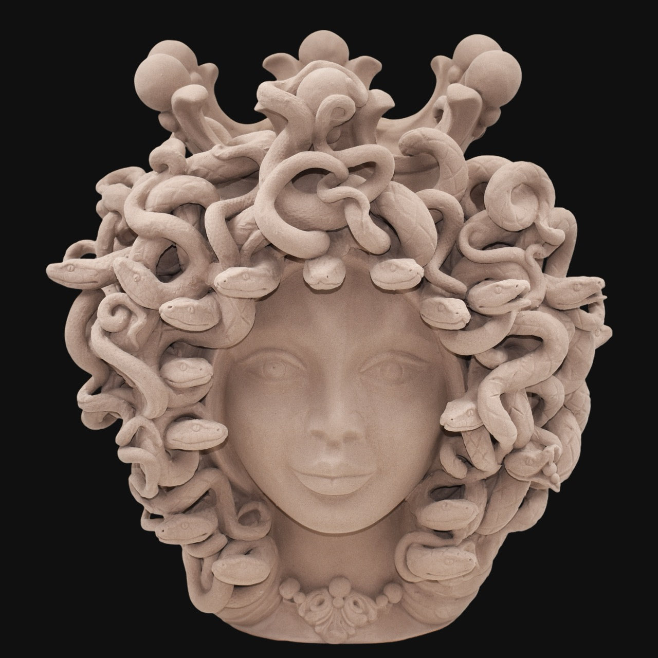 Medusa Head h 38 cm — Matte Dove Grey | Caltagirone Ceramic